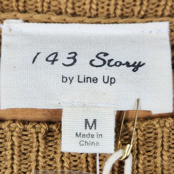 143 Story by Line Up Open Knit Pullover Sweater Women’s SZ M Camel Button Detail - Picture 3 of 14